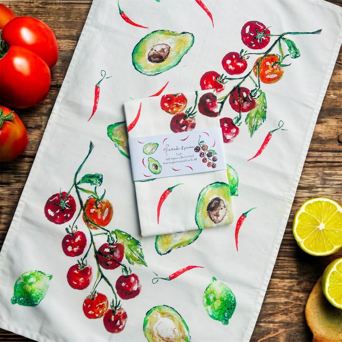 Guacamole 'Fiesta' Tea Towel printed and designed in the UK by Sarah Epsom