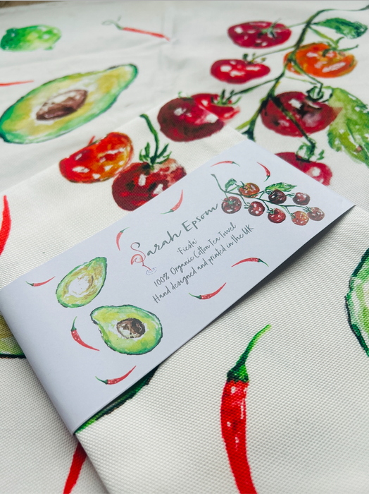 Guacamole 'Fiesta' Tea Towel printed and designed in the UK by Sarah Epsom