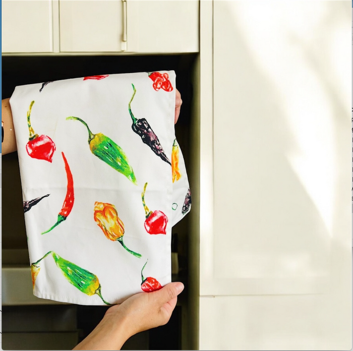 Chilli 'Splash of Spice' Tea Towel printed and designed in the UK by Sarah Epsom