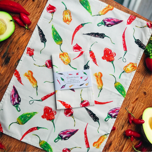 Chilli 'Splash of Spice' Tea Towel printed and designed in the UK by Sarah Epsom