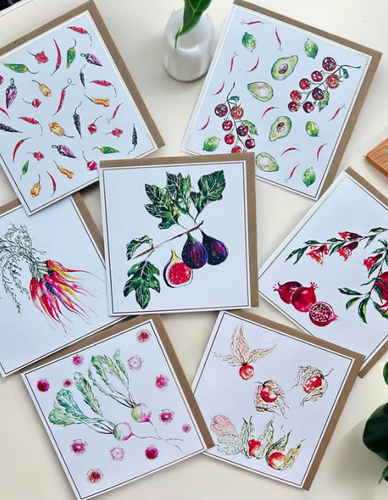 Rooted Vegetables -Greeting Card range - by Sarah Epsom