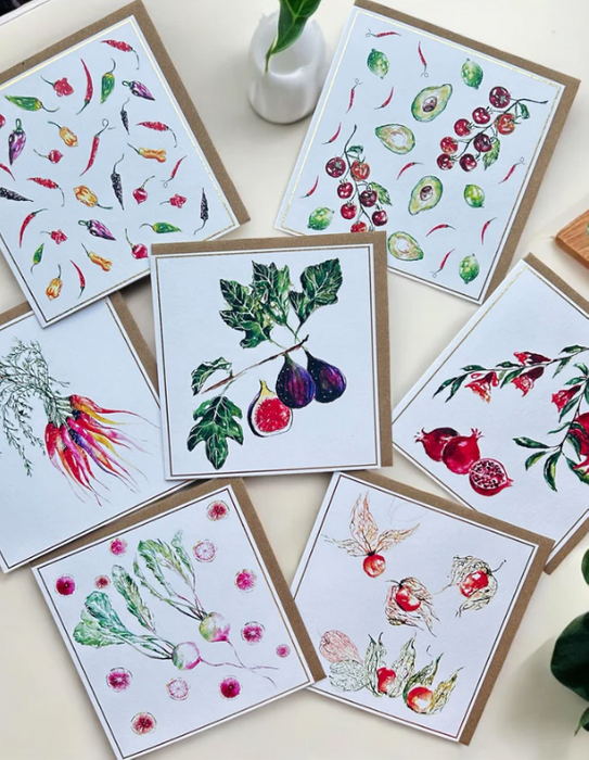 Rooted Vegetables -Greeting Card range - by Sarah Epsom