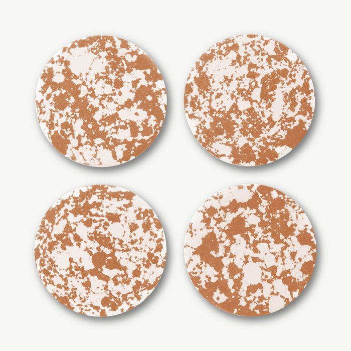 Rock Set of 4 Round Coasters, Caramel and White