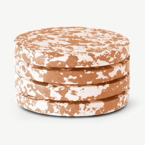 Rock Set of 4 Round Coasters, Caramel and White