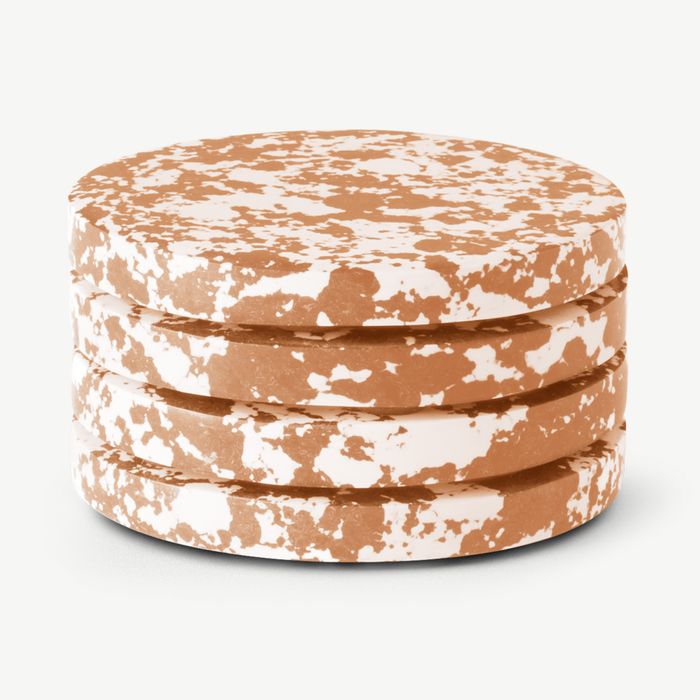 Rock Set of 4 Round Coasters, Caramel and White