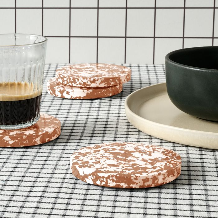 Rock Set of 4 Round Coasters, Caramel and White