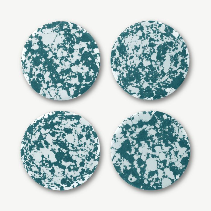 Rock Set of 4 Round Coasters, Forest Green and White