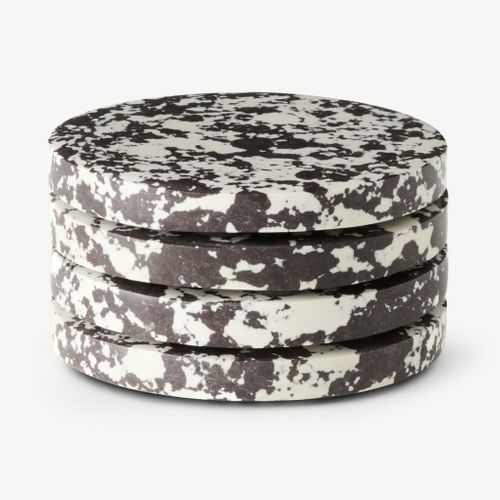Rock Set of 4 Round Coasters, Black and White