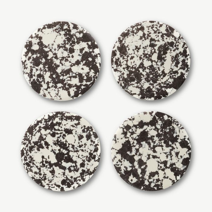 Rock Set of 4 Round Coasters, Black and White