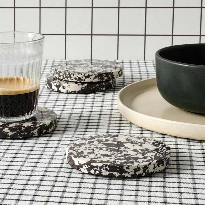 Rock Set of 4 Round Coasters, Black and White