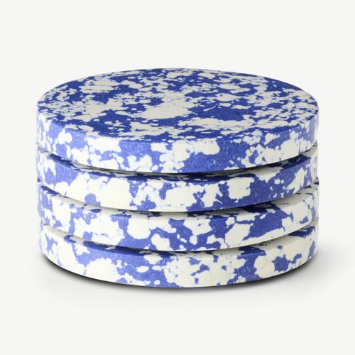 Rock Set of 4 Round Coasters, Cobalt Blue and White