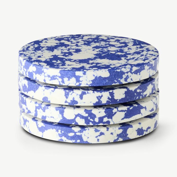 Rock Set of 4 Round Coasters, Cobalt Blue and White