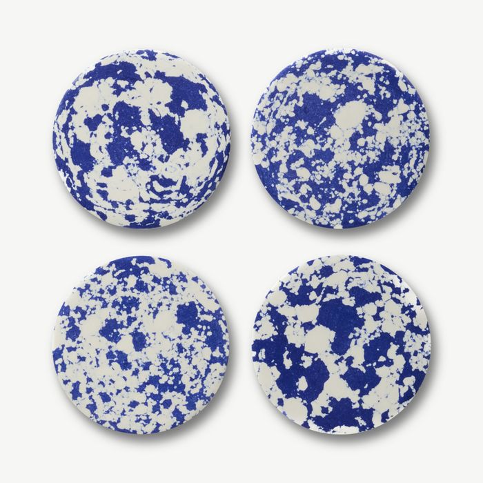 Rock Set of 4 Round Coasters, Cobalt Blue and White