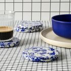 Rock Set of 4 Round Coasters, Cobalt Blue and White