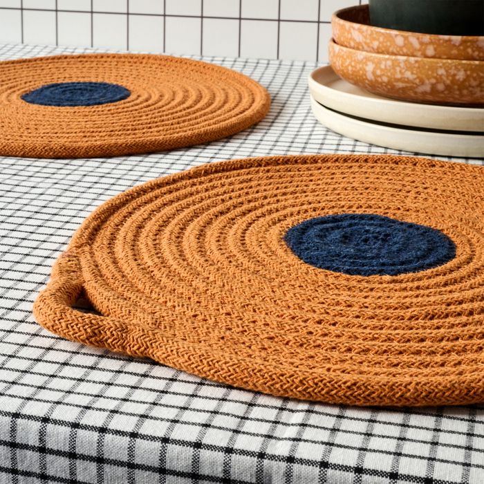 Penn Set of 2 Placemats, Terracotta and Charcoal