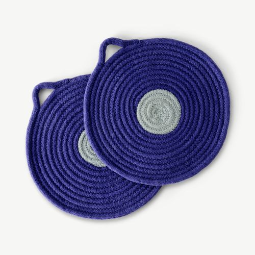 Penn Set of 2 Placemats, Cobalt Blue and Grey