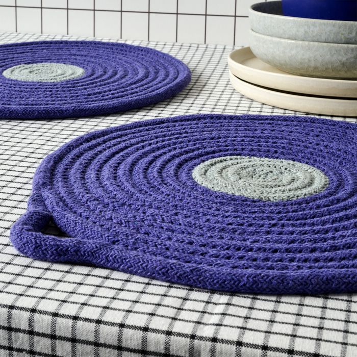 Penn Set of 2 Placemats, Cobalt Blue and Grey