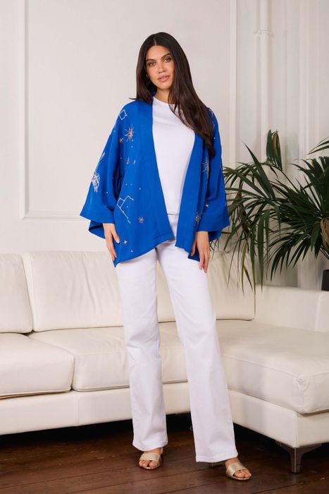 Cosmos Electric Blue embroidered Short Kimono