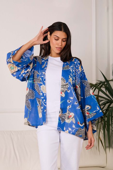 Dynastic Birds Lightweight Electric Blue Kimono