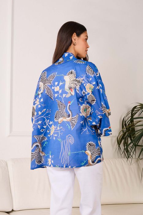 Dynastic Birds Lightweight Electric Blue Kimono