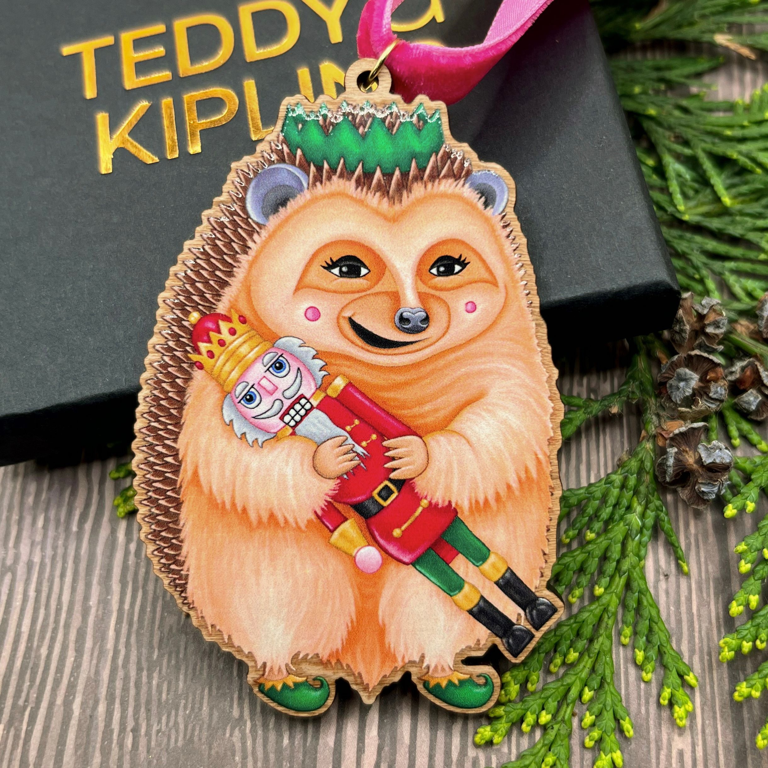 Nutcracker Hedgehog Wooden Christmas Tree Decoration