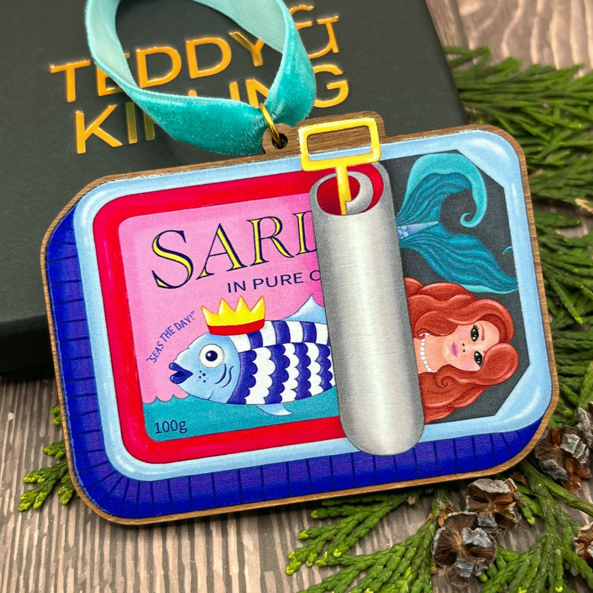 Sardine Mermaid Wooden Christmas Tree Decoration