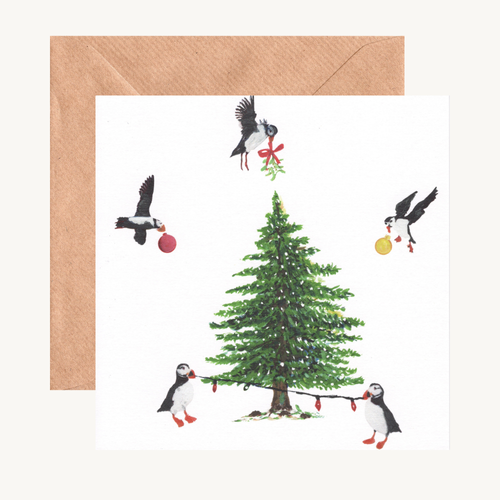 Festive Puffins Greetings Card