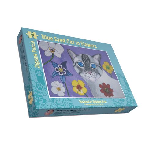 Jigsaw Puzzle: Blue Eyed Cat in Flowers 