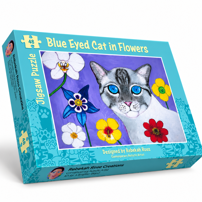 Jigsaw Puzzle: Blue Eyed Cat in Flowers 