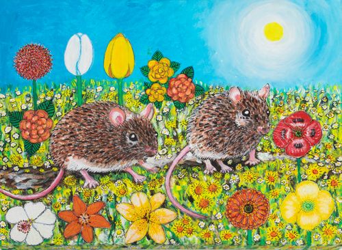 Greetings Card: Rats in Flowers 