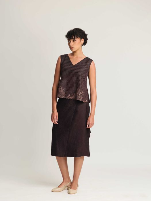 Mulberry Silk Contrast Embroidered Top