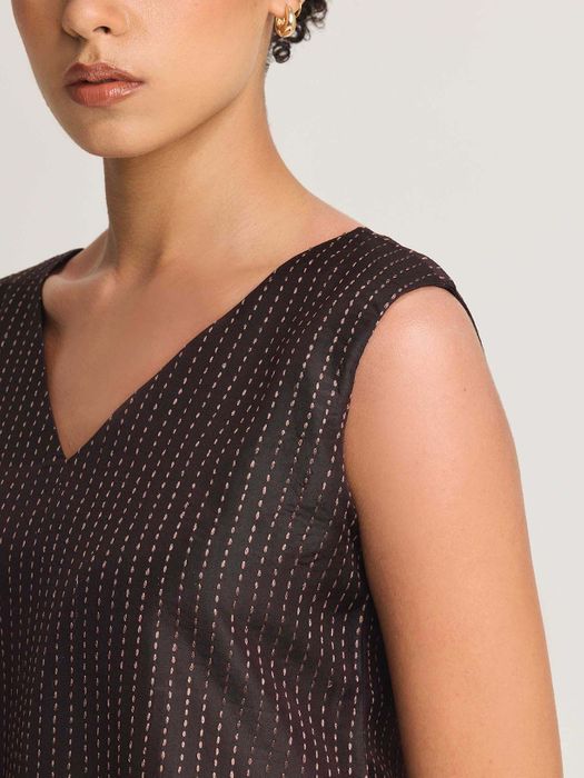 Mulberry Silk Contrast Embroidered Top