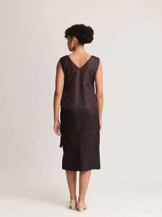 Mulberry Silk Contrast Embroidered V-Neck Top