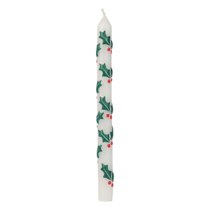 Holly Christmas Taper Dinner Candles