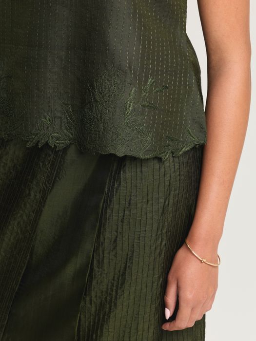 Mulberry Silk Embroidered Boat Neck Top