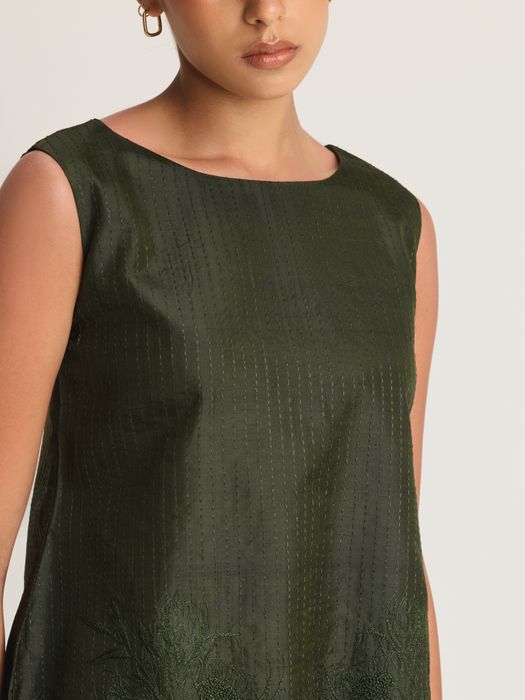 Mulberry Silk Embroidered Boat Neck Top
