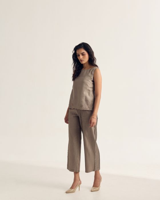 Mulberry Silk Embroidered Boat Neck Top