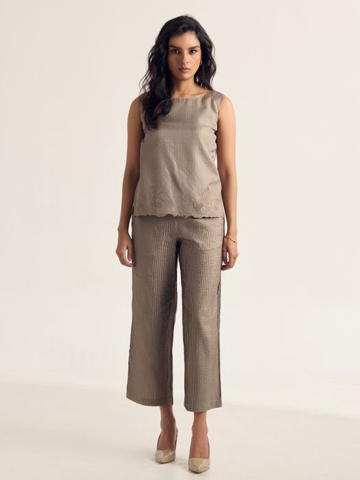 Mulberry Silk Embroidered Boat Neck Top