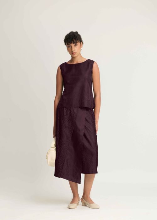 Mulberry Silk Embroidered Boat Neck Top