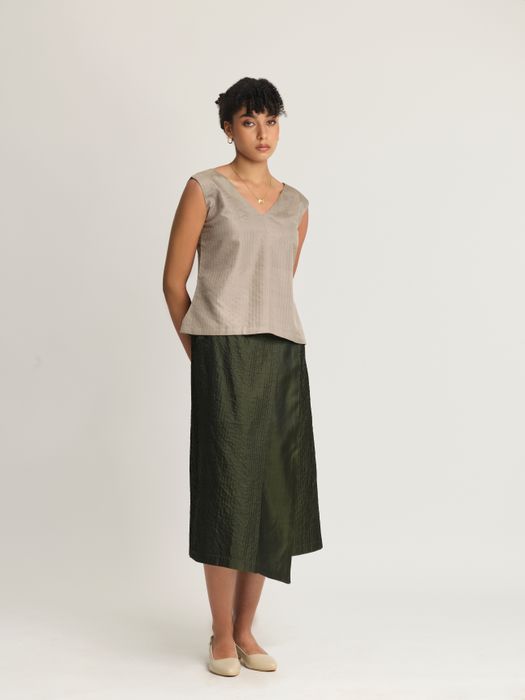 Mulberry Silk V-Neck Top with Kantha Embroidery