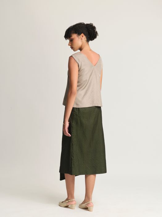 Mulberry Silk V-Neck Top with Kantha Embroidery