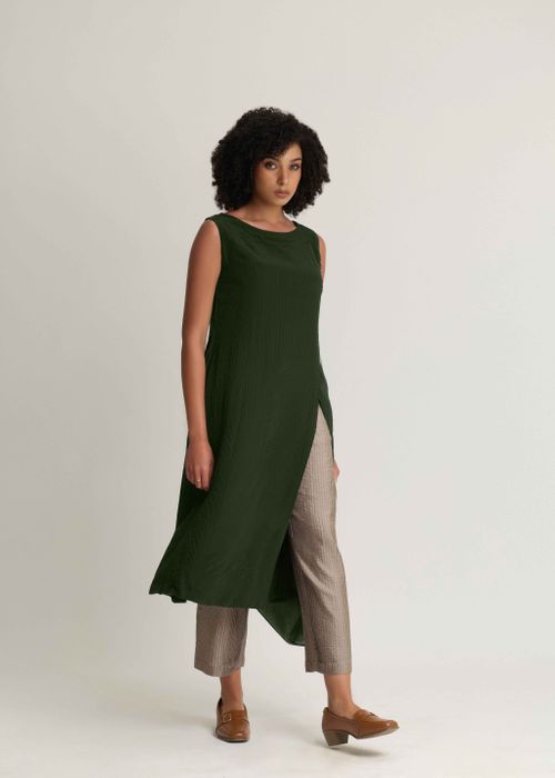 Crepe Silk Textured Long Top