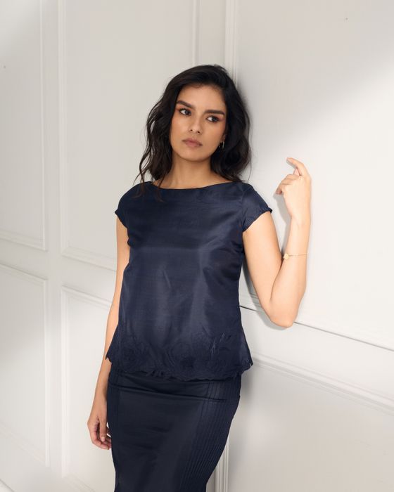 Mulberry Silk Embroidered Cap Sleeve Top