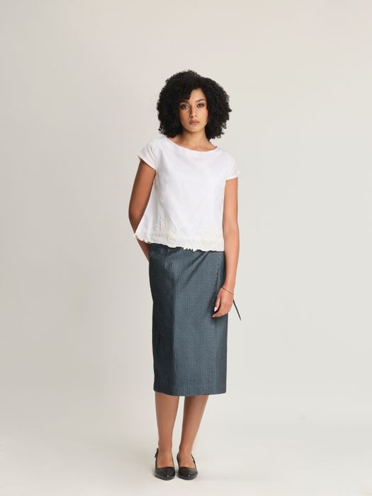 Mulberry Silk Embroidered Cap Sleeve Top
