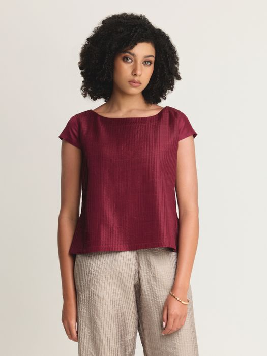 Mulberry Silk Pintuck Cap Sleeve Top