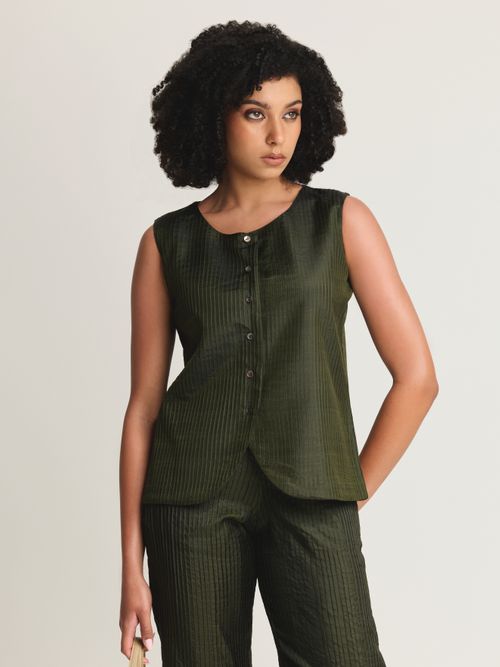 Mulberry Silk Pintuck Wide Neck Vest