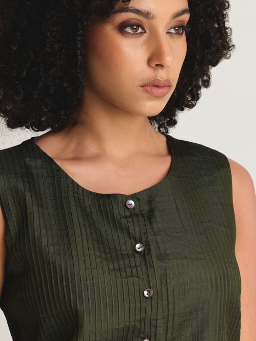Mulberry Silk Pintuck Wide Neck Vest