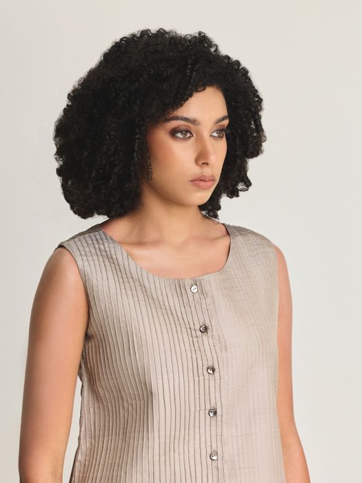 Mulberry Silk Pintuck Wide Neck Vest