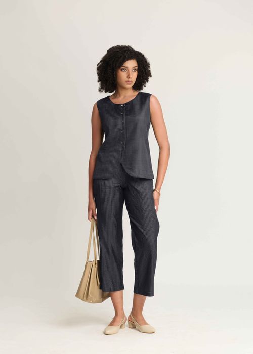 Mulberry Silk Pintuck Wide Neck Vest