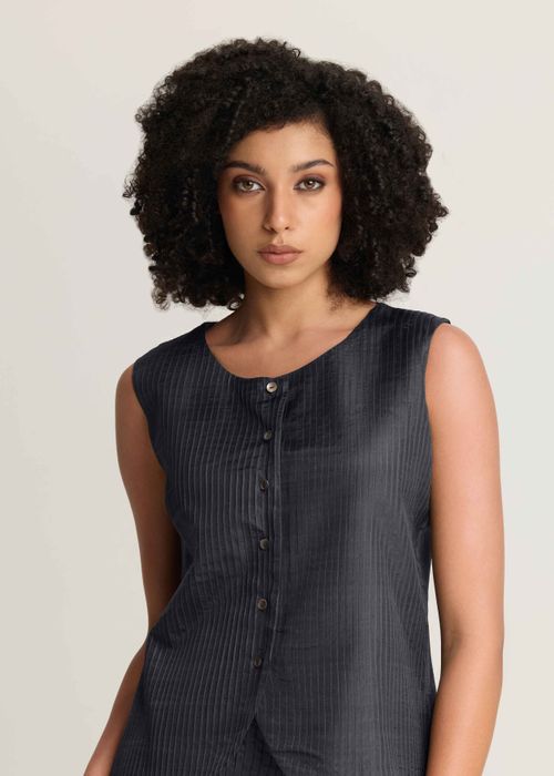 Mulberry Silk Pintuck Wide Neck Vest